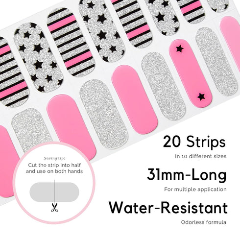 NAILOG Semi Cured Gel Nail Strips, 20 Extra Long Polish Stickers/Wraps - Glossy & Long Lasting Soft Gel