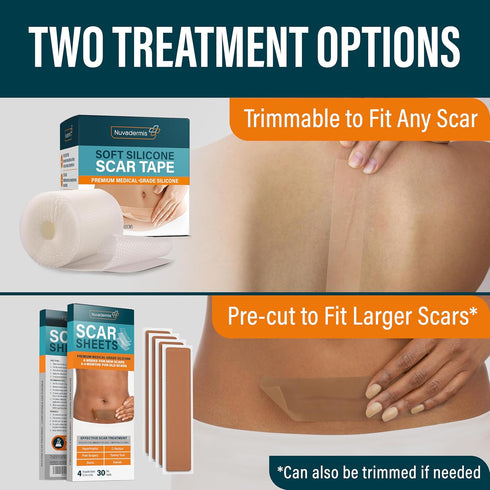 NUVADERMIS Silicone Scar Sheets, Extra Long Reusable Medical Grade for C-Section, Tummy Tuck, Pack of 4 - Light Tone