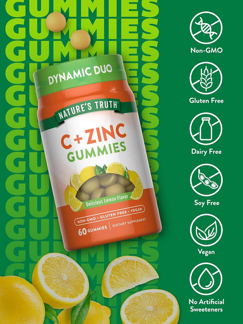Gummies 60 count Immune Nature's Truth Vitamin C with Zinc for Adults | | Support | Vegan, Non GMO & Gluten Free