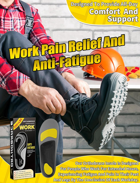 Work Insoles for Standing All Day, 200+lbs Heavy Duty High Arch Support Inserts, Foot Pain Relief for Plantar