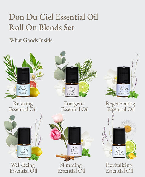 Set, 6 Pack, 0.07oz Essential Oil Roll On Blend, Orchid Oil Gift Well-Being, Body Care, Massage, Relaxing