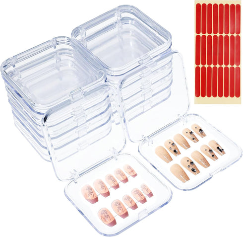 ISKYBOB 12 Packs Clear Press On Nails Storage Boxes, Fake Nails Packing Cases for Home DIY, Nail Salon (3.3 x 3.3in)