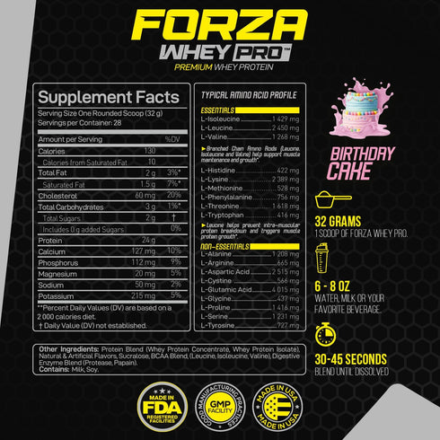 Forzagen Whey PRO Low Carb Protein Powder, 24g Protein per Serving, Birthday Cake, 2 lbs. (28 Servings)