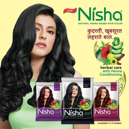 Nisha Henna Based Color Dye for Hair - Natural Black, 0.3 Ounce (Pack of 6)
