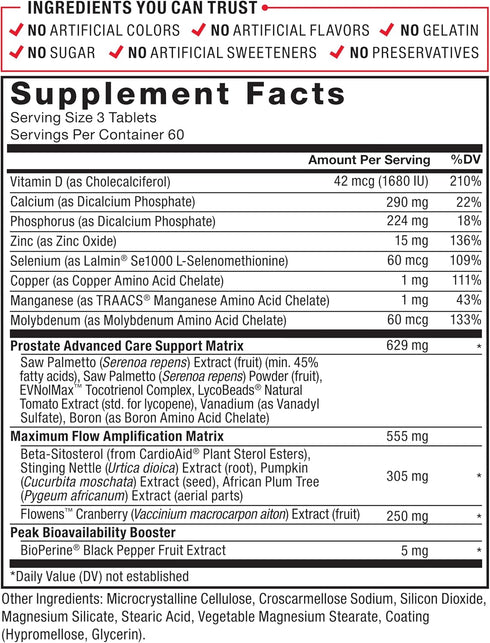 FORCE FACTOR Prostate Advanced, 180 Tablets (1-Pack) - Health Supplement for Men, Reducing Nighttime Bathroom Trips and
