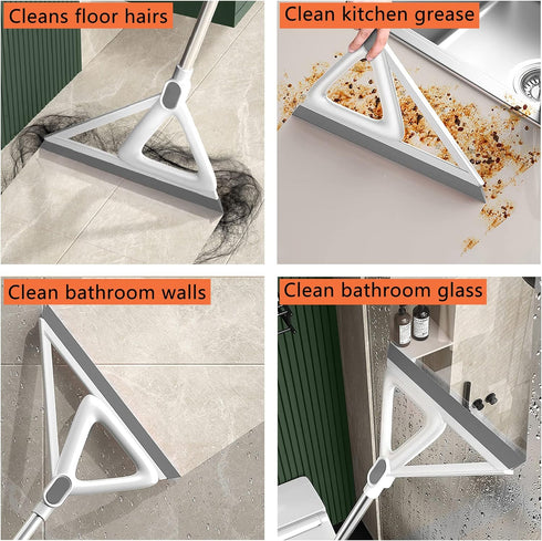 Multifunction Magic Broom - Rubber Squeegee Broom with 53" Long Handle for Floor Cleaning, Grey