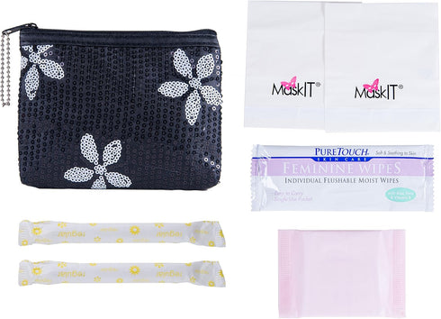 Period Starter Kit, Fashionable and Organic Menstrual Survival Kit for When Aunt Flo Makes a Surprise Visit! (Black)