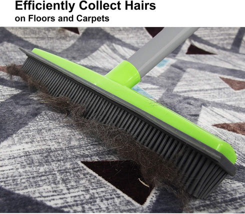 LandHope Push Broom with Long Handle, Rubber Bristles Sweeper for Pet Hair, Carpet, Hardwood, Tile Cleaning