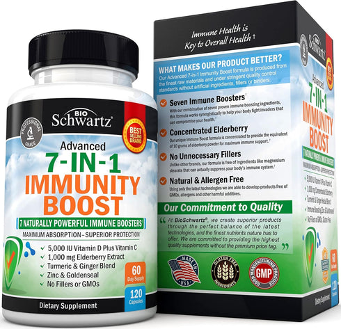 Immune Support Supplement with Zinc, Vitamin C, D3, Elderberry & Ginger - 120 Dr Approved Vitamins for Adults