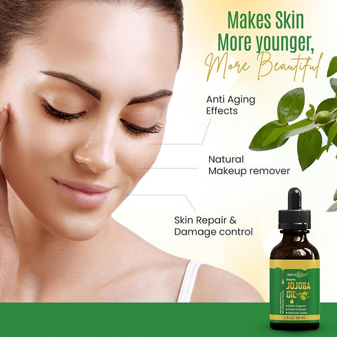 Jojoba Oil - 100% Organic & Cold Pressed, Anti-Aging Moisturizing Treatment for Face, Hair, Skin & Nails (2 FL OZ)