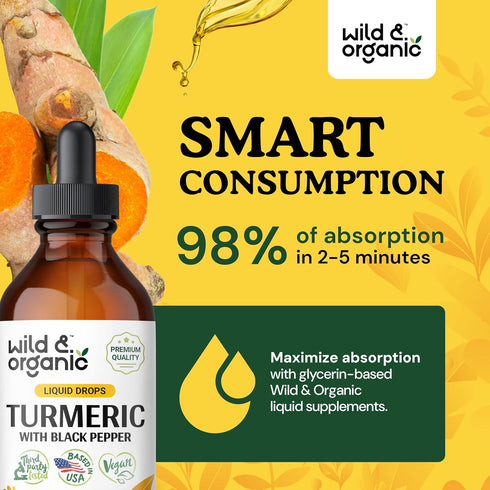 Turmeric Tincture - Organic Turmeric Curcumin with Black Pepper for Joint & Digestive Health - Non-Alcohol Supplement -