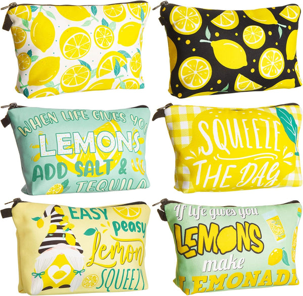 Reginary 6 Pieces Lemon Makeup Bags, Waterproof Multifunction Cosmetic Pouch with Zipper Toiletry Bag Case Organizer