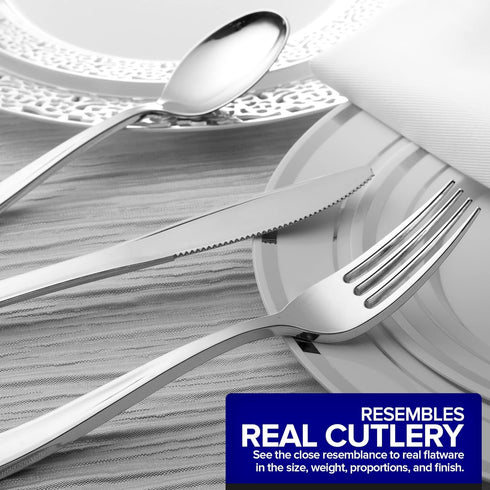 75 Pieces Heavy Duty Plastic Silverware Set, Disposable Cutlery for Parties, Weddings, Catering, 25 Forks, 25 Spoons,