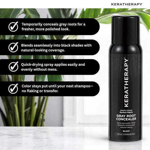 Keratherapy Keratin Infused Perfect Match Gray Root Concealer Spray, Black, 3 oz, Temporary Scalp Concealer