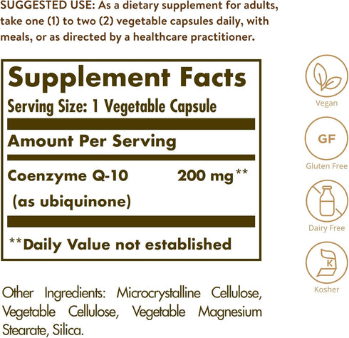 Solgar Vegetarian CoQ-10 200 mg, 60 Vegetable Capsules, Heart Healthy Antioxidant Supplement