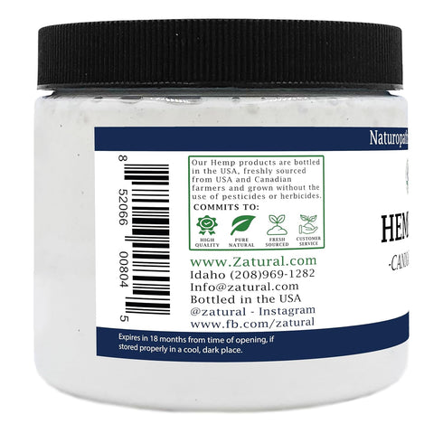 Zatural Hemp Lotion, Therapeutic Body Lotion with Hemp Seed Oil, 16 Ounce Jar.