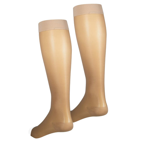 NuVein Sheer Compression Stockings, 15-20 mmHg Support, Knee High, Open Toe, Medium Denier, Beige, Medium