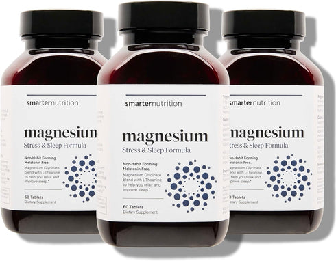 Smarter Nutrition Magnesium Complex - Chelated Magnesium Glycinate + Citrate, 180 Tablets for Sleep & Relaxation