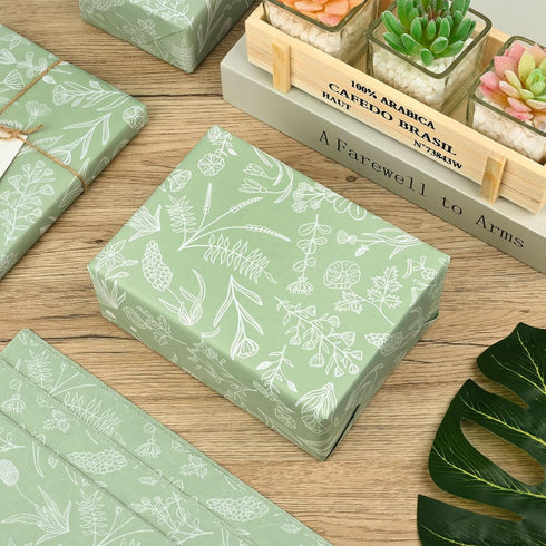 100 Sheets Sage Green Wildflowers Tissue Paper, Green White Floral Printed for Boho Themed Baby Shower, Weddings