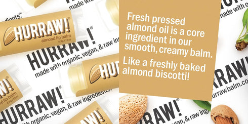 Hurraw! Almond Lip Balm, 2 Pack - Organic, Certified Vegan, Cruelty-Free, Non-GMO, 100% Natural Ingredients