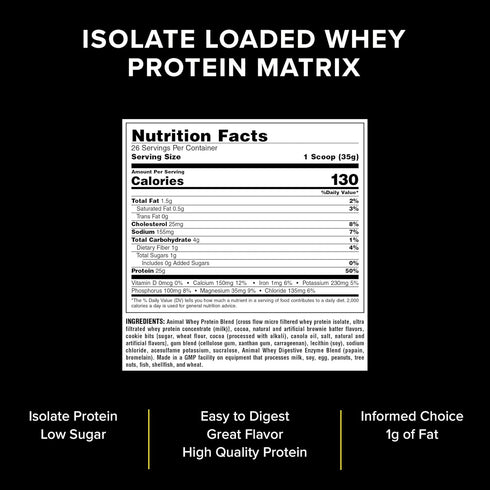 Animal Whey Isolate Protein Powder, 25g Protein, Pre & Post Workout Muscle Builder, Brownie Batter, 2 lbs