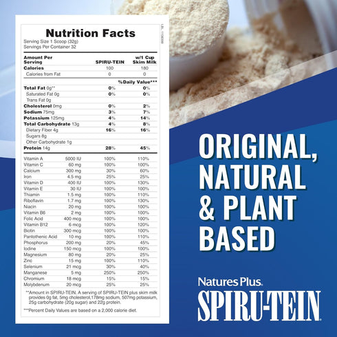 NaturesPlus SPIRU-TEIN Shake - Cappuccino Flavor - 2.25 lbs - Plant Based Meal Replacement with Vitamins & Minerals