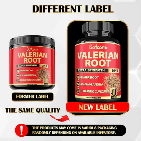 Valerian Root Capsules - 9 Natural Herbs including Ashwagandha, Turmeric, Ginger, Ceylon Cinnamon (90 Caps)