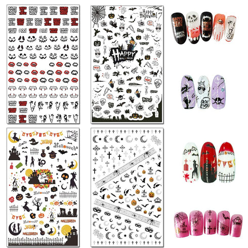 TailaiMei 1500 Pcs Halloween Nail Decals Stickers - 12 Sheets Self-Adhesive DIY Nail Art Tips Stencil for Halloween