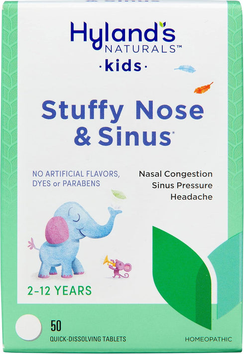 Hyland's Kids Stuffy Nose and Sinus Tablets, Cold Medicine for Children 2+, Quick Dissolving Tablets, 50 Count