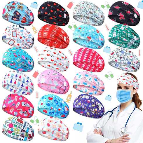 Jexine 20 Pcs Nurse Headbands with Button, Non Slip Hair Bands for Ear Protection for Women Men
