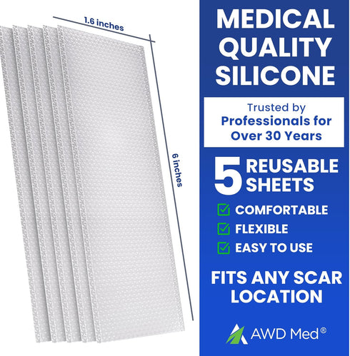 AWD Silicone Scar Sheets for Scar Removal, Extra Thick 0.5mm Silicone Scar Tape for Surgical Scars, C Section, Keloid