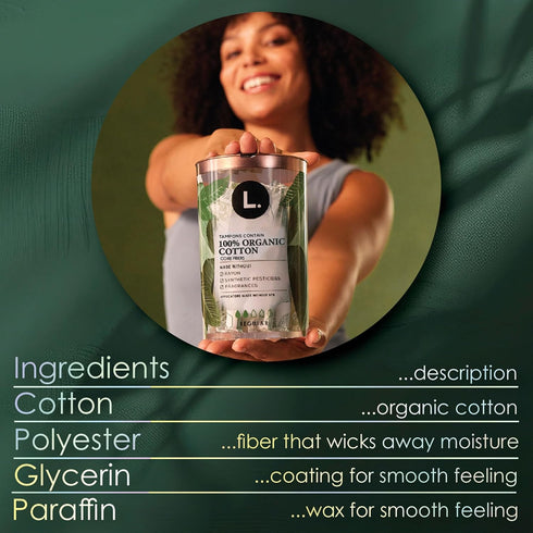 Multipack, 36 Count L. Tampons, Made with Organic Cotton, Super/Super Plus Absorbency, Made Without Synthetic