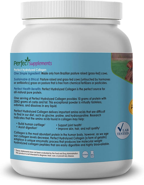 Perfect Supplements Unflavored Hydrolyzed Collagen Powder for Men and Women - 660 Grams