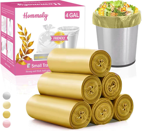 4 Gallon Small Gold Trash Bags, 180pcs Strong Golden Garbage Bags for Bathroom Trash Can Bin Liners