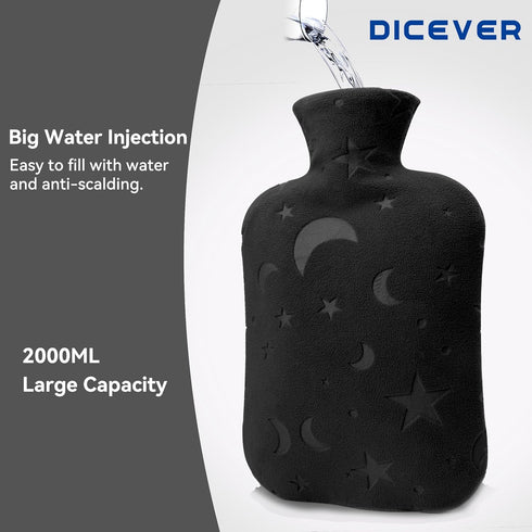 Hot Water Bottle with Soft Cover, 2L for Menstrual Cramps, Neck and Shoulder Pain Relief, Dark Grey
