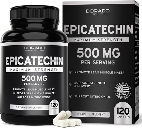 Epicatechin Extract 500mg per Serving - 120 Capsules for Lean Muscle, Nitric Oxide, Stamina, Endurance - Vegan
