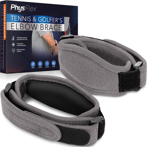 Elbow Brace 2-Pack, Adjustable Support Strap for Men & Women, Pain Relief for Tennis & Golfer's Elbow Tendonitis