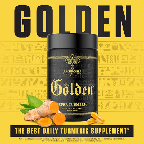 Ambrosia Golden Super Turmeric - Bioavailable Curcumin for Gut & Brain Health, 765mg Active Curcuminoids