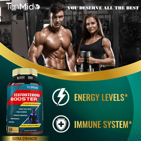 Testosterone Supplements Booster for Men, 2 Packs of 60caps - Natural Stamina, Endurance & Strength, Muscle Growth
