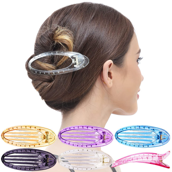 RC ROCHE ORNAMENT 6 Pcs Hair Clip, Classic Oval Side Opening Plastic Curve Barrette for Girls Ladies