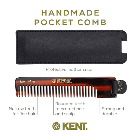 Kent NU22 Handmade Fine Tooth Pocket Comb for Men, Women, Kids - Hair Straightener for Grooming, Beard, Mustache, Made