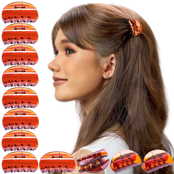 RC ROCHE ORNAMENT 12 Pcs Women's Jaw Claw Flat Clutcher Clamp, No Slip Grip Hair Clip, Small Brown