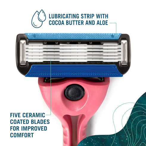 Preserve POPi Shave 5 Razor System, Made with Recycled Ocean Plastic, 5-Blade Cartridge, Coral Pink