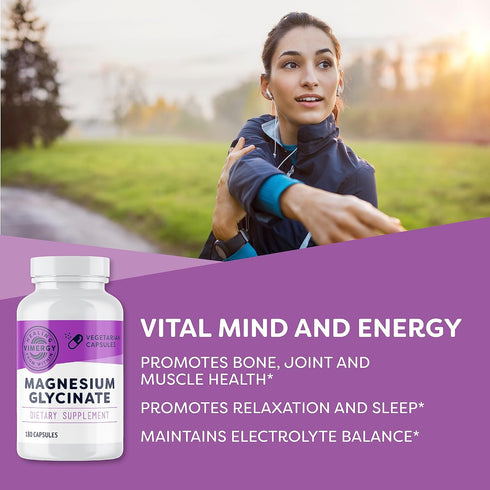 Vimergy Magnesium Glycinate, 90 Servings with Turmeric & Ginger - Supports Relaxation, Sleep, Bone & Heart Health