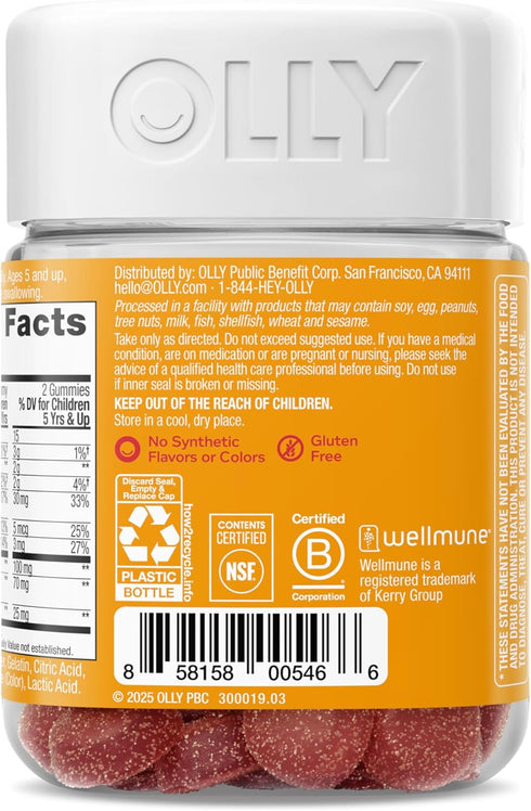 Immunity Gummy, Immune 50 Count OLLY Kids Support, Wellmune, Elderberry, Vitamin C, Zinc, Chewable Supplement, Cherry