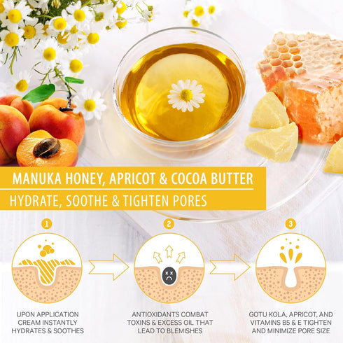 LILY SADO HONEY GLOW Radiance Cream Face Moisturizer, Natural Daily Lotion with Manuka Honey, Coconut, Apricot - 2 oz