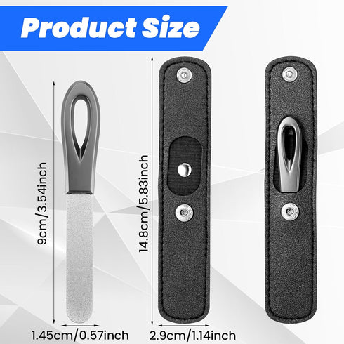 Metal Nail File with Case, Ymapinc 2 Pack Stainless Steel Fingernail Files 3.5IN Double Sided Grit Nail Toenail Filer with Leather Cases and Non Slip Handle with Pointed Tip