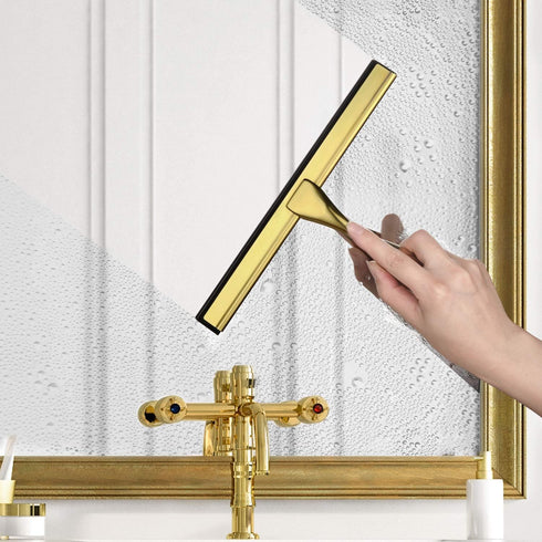 HIWARE All-Purpose Shower Squeegee, 12 Inches for Shower Doors, Bathroom, Window, and Car Glass - Brass, Stainless Steel