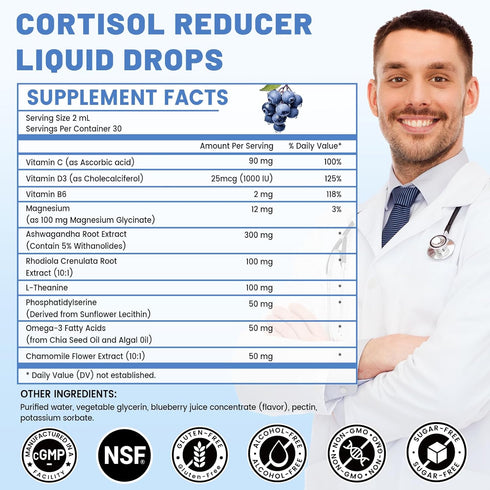 vivcmin 10 1 2 Oz, in Cortisol Supplements for Women & Men, Cortisol Reducer with Ashwagandha, Magnesium, L-Theanine