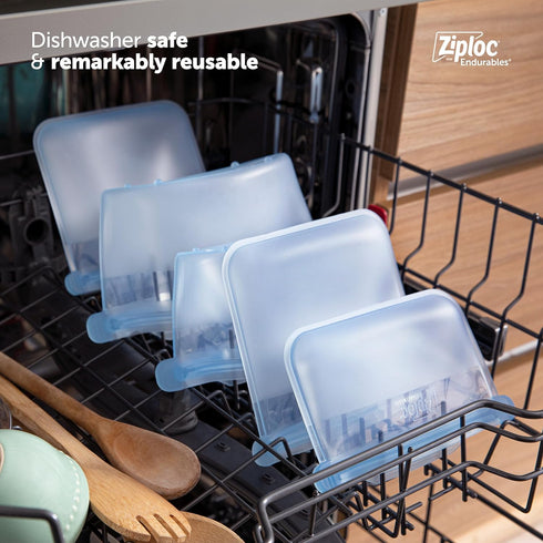 Ziploc Endurables Large Pouch - 8 Cups Reusable Silicone Bags for Food Storage, Meal Prep Containers